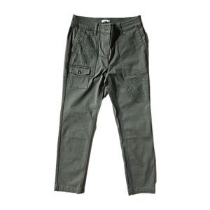 J. Jill Women’s Jeans 8P Straight Leg Khaki Green Embroidered Mandala Pocket NEW